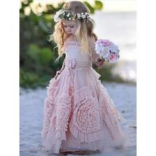 2017 Flower Girl Dresses Lovely Long Hand-Made Flower Chiffon JKF033