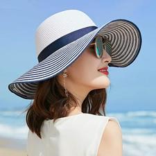 Hepburn Wind Striped Bowknot Summer Sun Hat