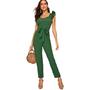 Vintage Mid Waist Belted Ruffle Trim Sleeveless Women's Jumpsuit