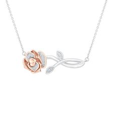 Enchanted Disney Fine Jewelry Belle's Rose Diamond Necklace 1/20ctw