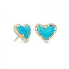 Scott Ari Heart Stud Earrings in Turquoise Magnesite, Gold-Plated