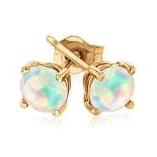 Round Opal Yellow Gold Solitaire Stud Earrings