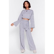 Grey marl Rib Crew Neck Cropped Sweat   Wide Leg Trouser