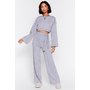 Grey marl Rib Crew Neck Cropped Sweat   Wide Leg Trouser