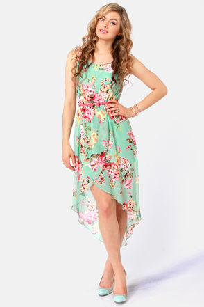 Pretty Floral Print Dress - High-Low Dress - $44.00