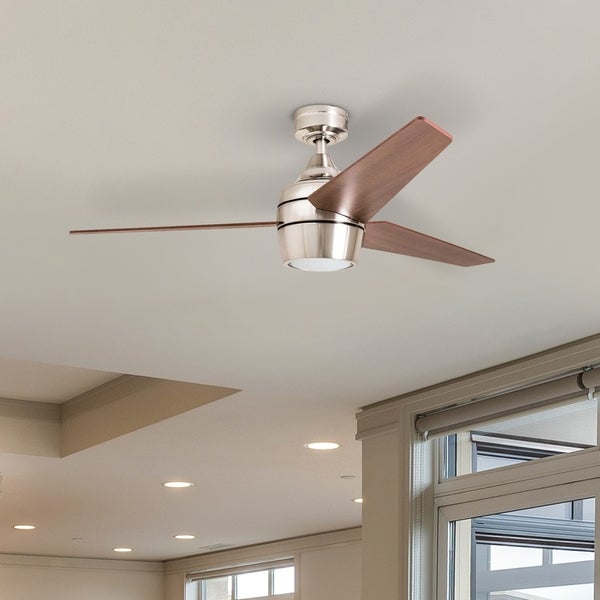  LED Ceiling Fan with Remote, Modern, 3 Blade, Brushed Nickel - 52-inch