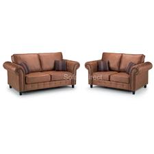 Tan Leather Two Piece Sofa Set - SD099