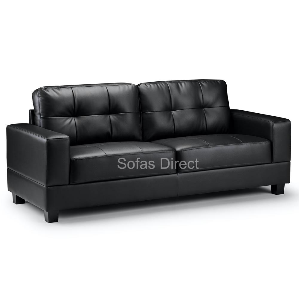 3 Seat Black Leather Sofa -...