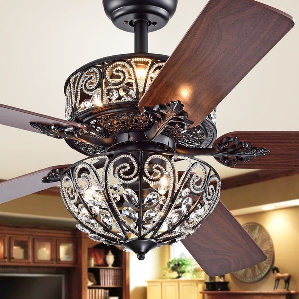  Dual Lamp Crystal Lighted Fan Chandelier - 52-inches Diameter
