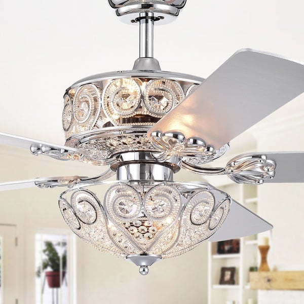 Chrome-Finish 5-blade 52-inch Crystal Ceiling Fan Optional Remote (Incl 2 Blade Colors)