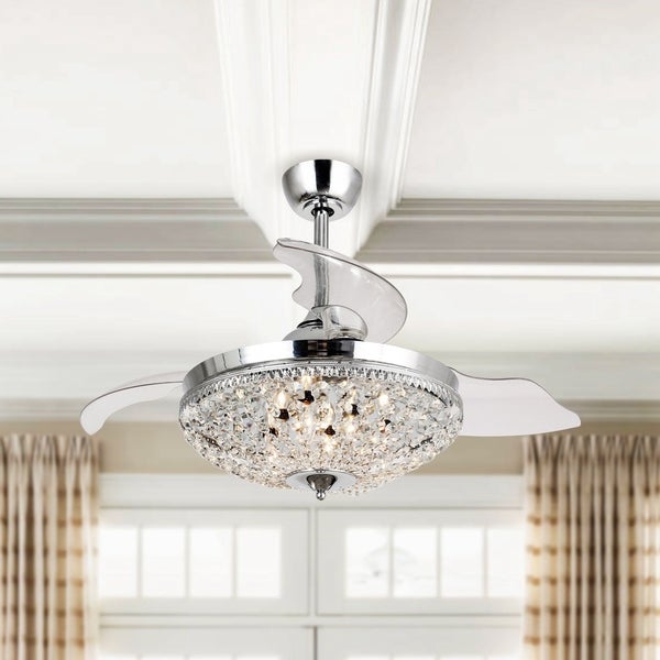 Modern Chrome Crystal 42-inch Ceiling Fan 6-Light Chandelier