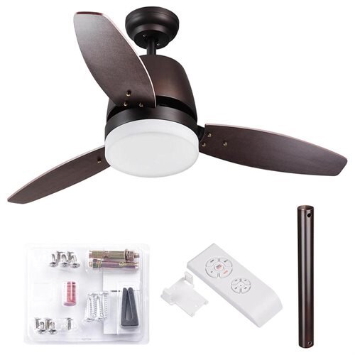 42" Bronze Ceiling Fan - 3 Maple Blade w/ Dimmable LED Light & Remote Control 0
