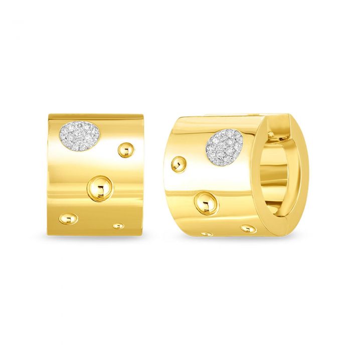 Roberto Coin Pois Moi Yellow Gold Diamond Wide Hoop Earrings 1/6ctw