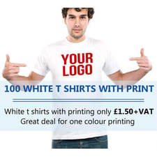 100 WHITE T Shirt Printing with 1 Colour