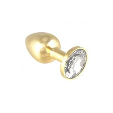 Gold Butt Plug With Clear Crystal