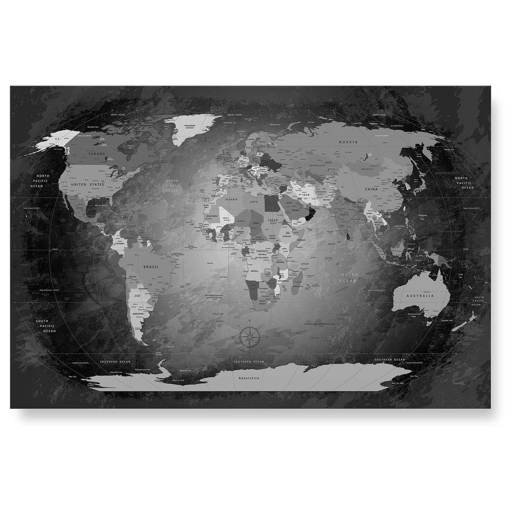 Glasbild - World Map Black ...
