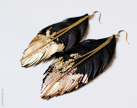 Leather Feather Earrings - ...