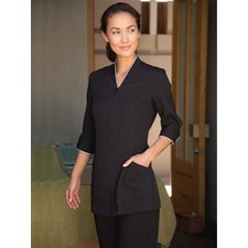 Ladies Pravia Jacket 3/4 Sleeve #7417E - Black with White Piping