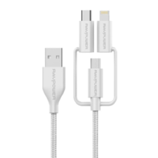 RAVPower 1m USB-A to Lightning /Type-c /Micro-USB Nylon Yarn Braided Lightning Cable Black