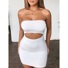 Sexy Cut Out Solid Strapless Mini Dress