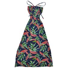 Women's Paradise Floral Long Halter Dress - Navy