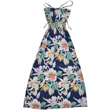 Women's Tropical Flow Long Halter Dress - Navy