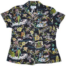Women's Wonderland Hawaiian Shirt - Black
