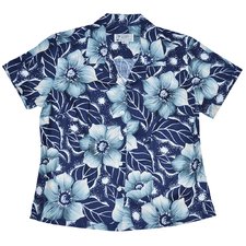 Women's Pua Aloha Shirt - Navy