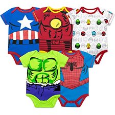 Marvel Baby Boys' 5 Pack Bodysuits - The Hulk, Spiderman, Iron Man and Captain America