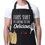 This is Going to be Delicious - Funny Black Aprons for Men, Women with 3 Pockets - Dad Gifts, Gifts for Men - Birthday Gifts for Dad, Mom, Husband, Wife, Friend - Miracu Kitchen Grilling Cooking Apron