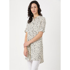 Off White Printed Front Open Tunic