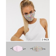 DesignB London Exclusive 2 pack face covering with adjustable straps in pink and floral print