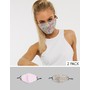 DesignB London Exclusive 2 pack face covering with adjustable straps in pink and floral print