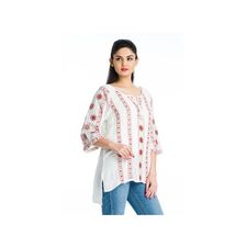 Off White Geometric Stripe Mirror Work Embroidered Floral Misses Top for Women Online Small