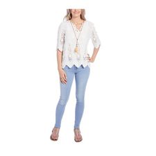 Floral Pattern Crochet Summer Long Sleeves Women's Accent Top