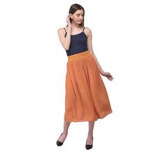 Women Solid Rayon Gauze Skirt Elastic Waist Casual Summer Skirt