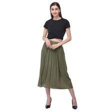Women Rayon Skirt Solid Gauze Midi Dress Girls Casual Summer Skirt