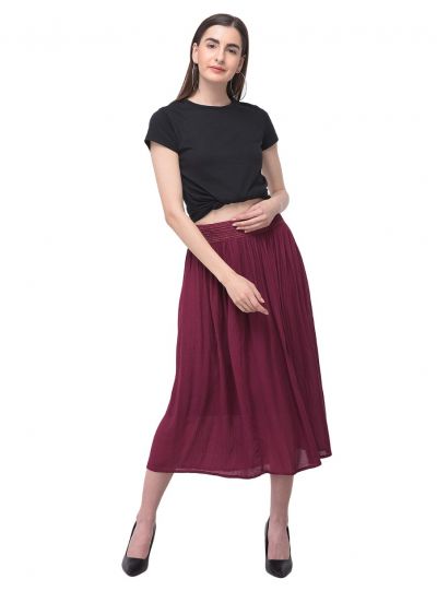 Women Solid Skirt Rayon Gau...