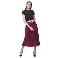 Women Solid Skirt Rayon Gauze High Waist Midi Dress Skirt