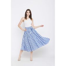 Women Rayon Striped Skirt A-Line High Waist Midi Skirt With Belt