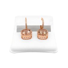 14K Rose Gold Diamond And Morganite Halo Earrings For Women