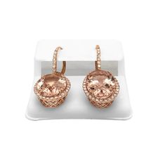 14K Rose Gold Diamond Oval Cut Morganite Dangle Earrings For Women