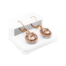 14K Rose Gold Round Cut Morganite Diamond Dangle Women Earrings