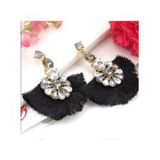 Black Gold Plated Floral Thread Tassel Earrings For Womens
