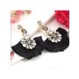 Black Gold Plated Floral Thread Tassel Earrings For Womens