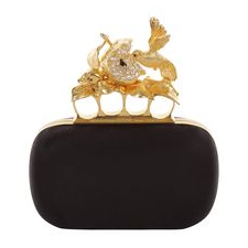 Black Satin Apple & Hummingbird Skull Knucklebox Clutch