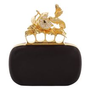 Black Satin Apple & Hummingbird Skull Knucklebox Clutch