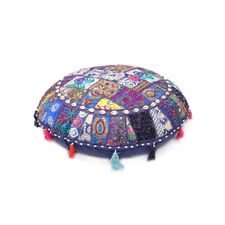 Ethnic Indian Patchwork Floor Cushion Cover Round Boho Ottoman Poufs for Home Decor- 28