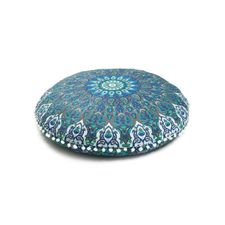 Blue Paisley Decorative Cotton Round Floor Cushion Cover 32