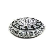 Black Peacock Printed Decorative Cotton Round Floor Cushion Cover 32